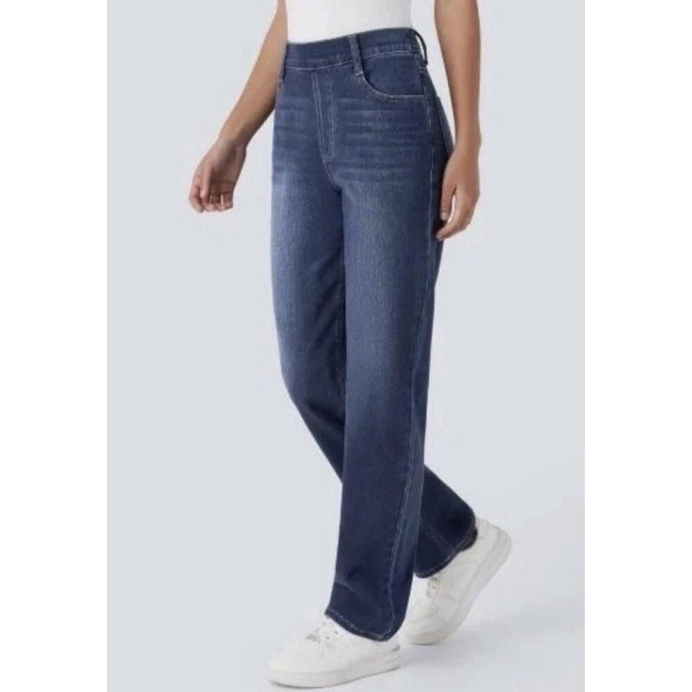 NWT Halara Size 1X Flex Denim Straight Leg Pull On Jeans Dark Wash On New R16